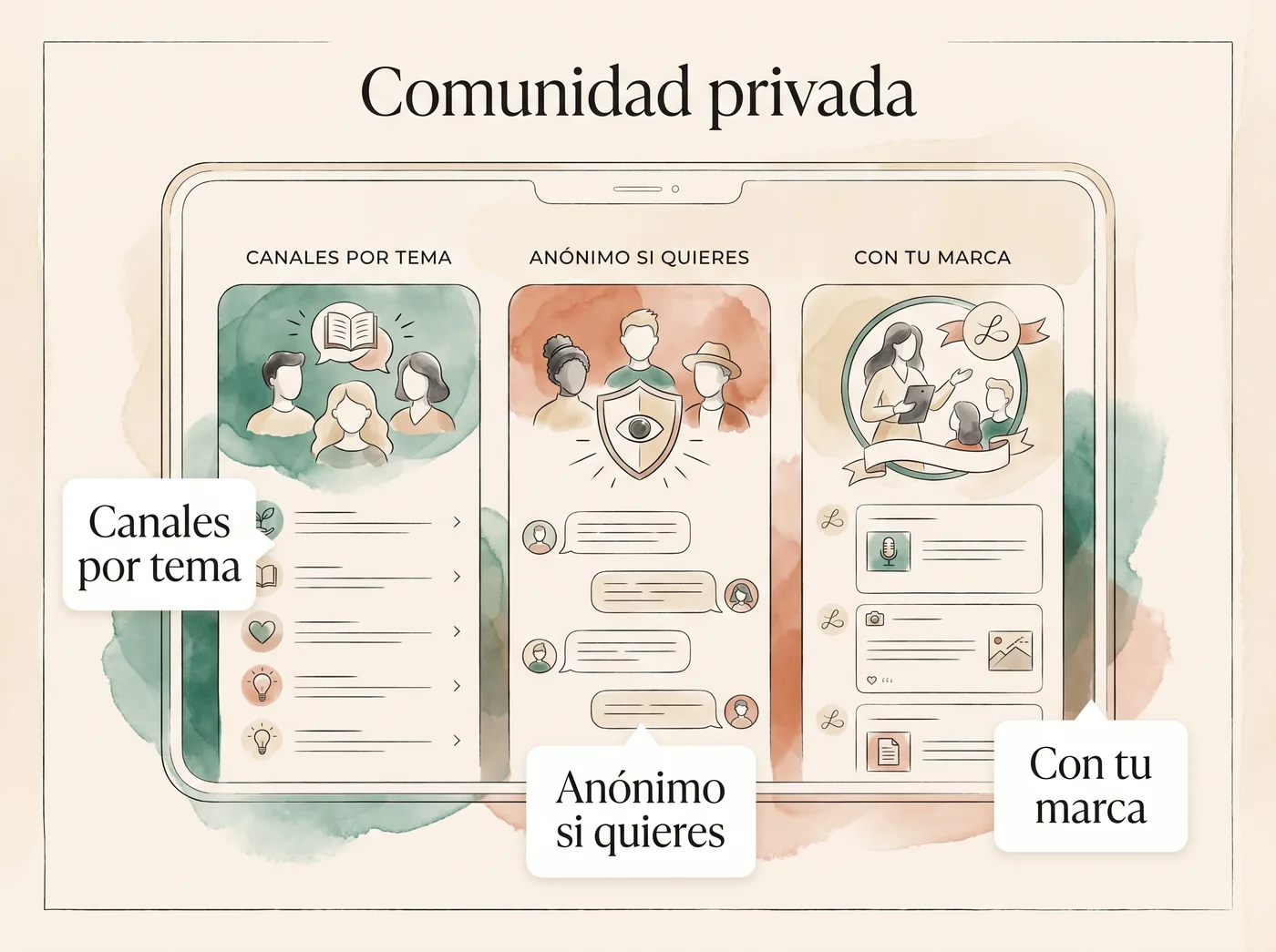Ilustración de la comunidad privada con tu marca