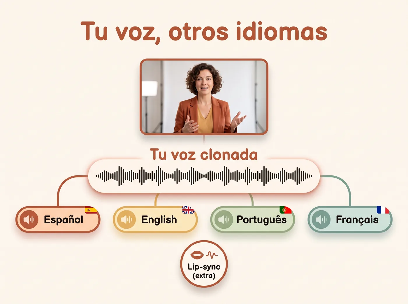 Tu voz clonada en otros idiomas con sincronización labial